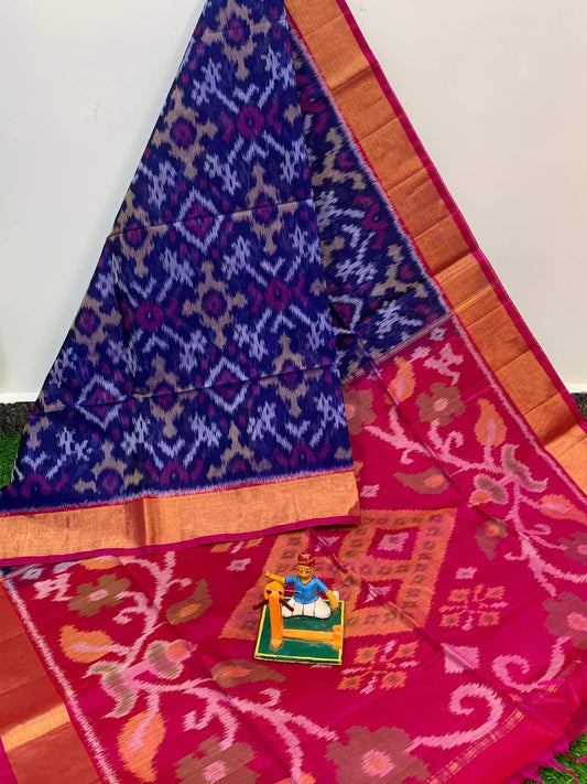 Ikat Handloom Silk Saree with Lattice Design Body