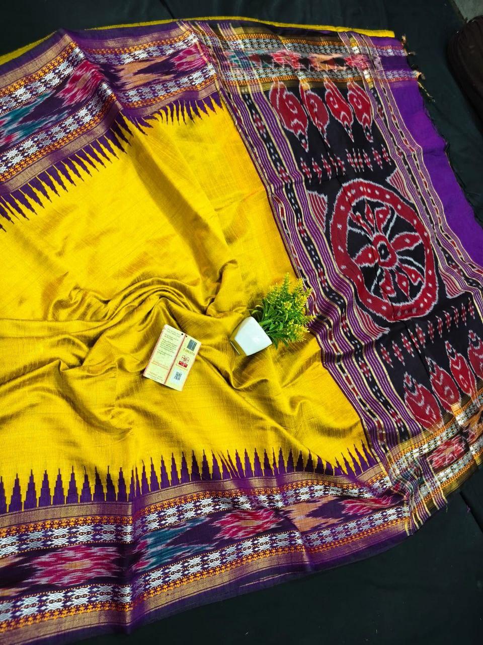 Solid Handloom Saree with Temple Border and Mandala Pallu