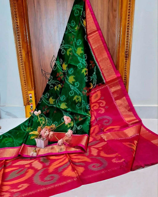 Traditional Ikat Pure Silk Saree with Elaborate Pallu
