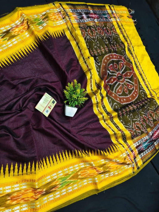 Premium Solid Saree with Ikat Mandala Print Pallu