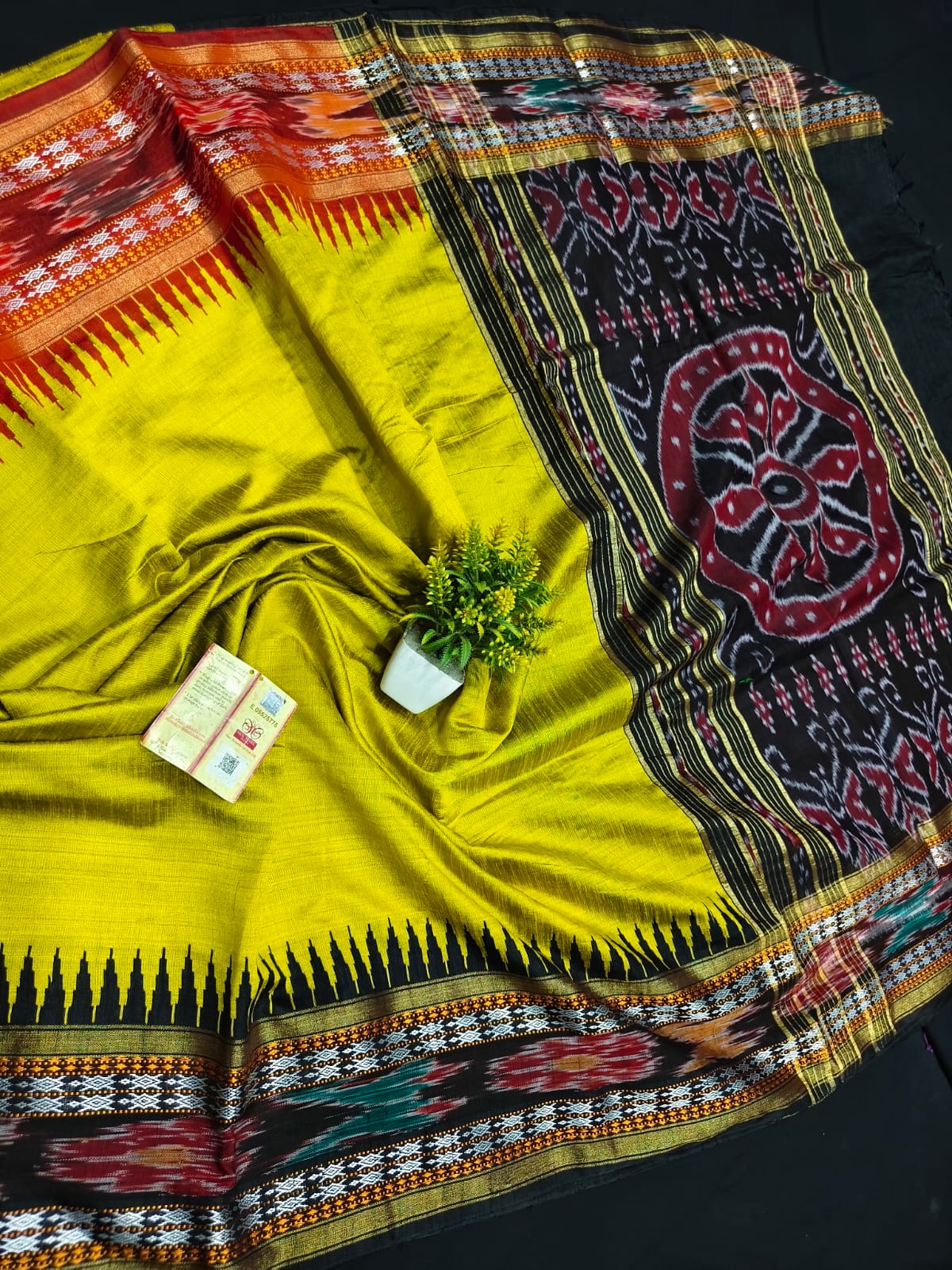 Luxury Ikat Saree Mandala Pallu Temple Motif Border