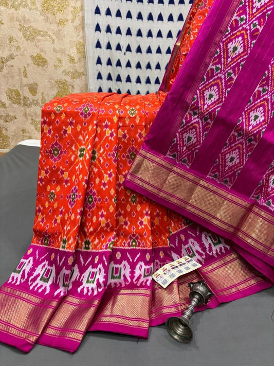 Premium Solid Saree with Ikat Mandala Print Pallu