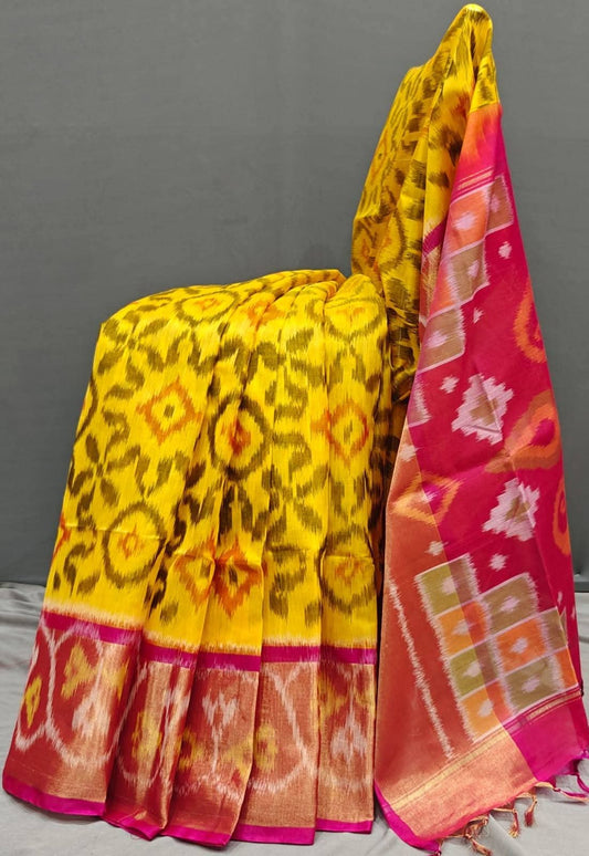 Premium Solid Saree with Ikat Mandala Print Pallu