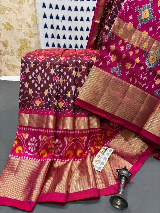 Traditional Temple Border Saree with Ikat Mandala Pallu