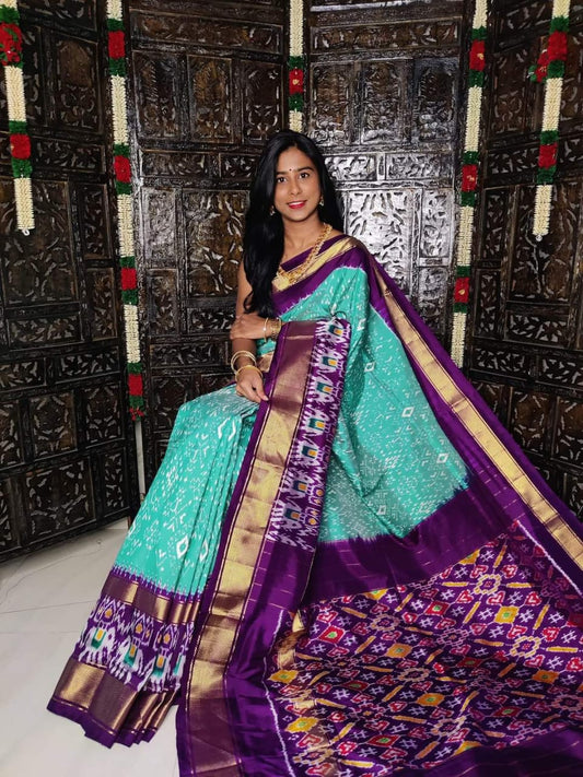 Premium Solid Saree with Ikat Mandala Print Pallu