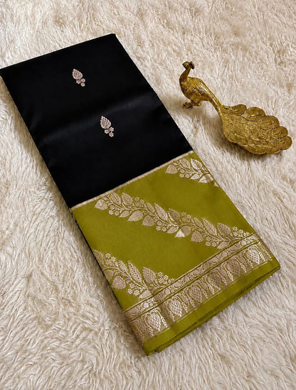 Black and Olive Green Jaquard Saree