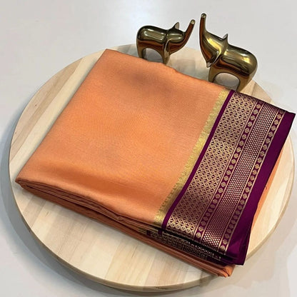 Elegant Mysore-Based Peach and Purple Soft Silk Woven Design Traditional Saree