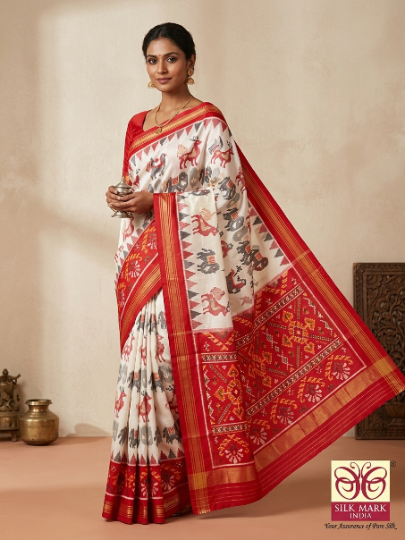 Designer Twill Ikkat Weave Patola Silk Saree