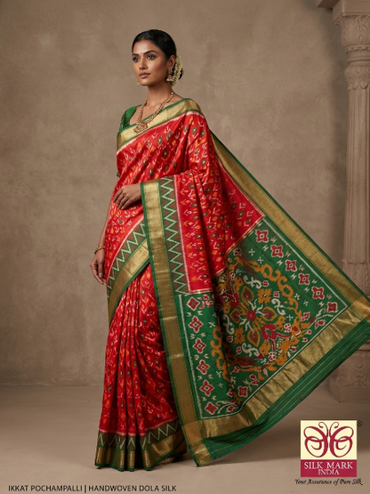 Pure Pattu Silk Saree with Pochampally Ikkat Weave
