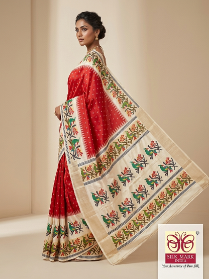 Multicolor Pochampally Dola Silk Designer Saree with Blouse Piece