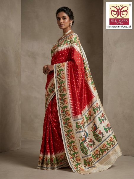 Multicolor Pochampally Dola Silk Designer Saree with Blouse Piece