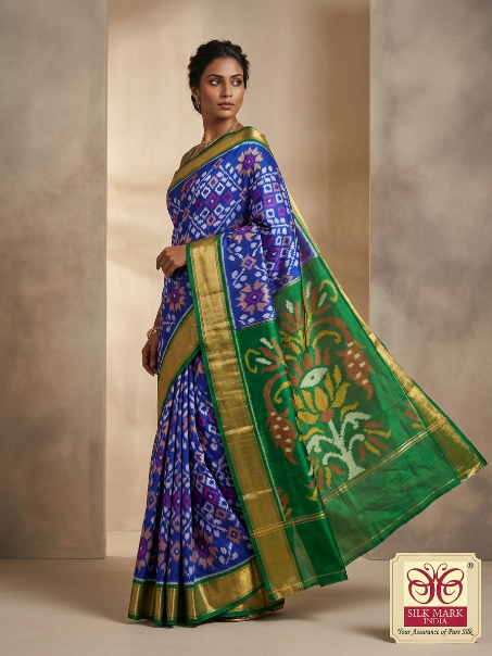 Handwoven Ikkat Style Mysore Soft Silk Saree