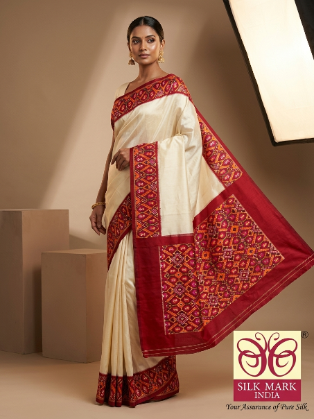 Multicolor Pochampally Designer Printed Dola Silk Saree