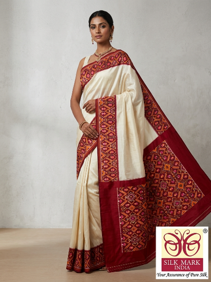 Multicolor Pochampally Designer Printed Dola Silk Saree