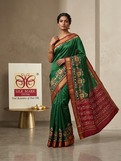 Royal Blue Pochampally Ikkat Pure Silk Saree with Pink Border