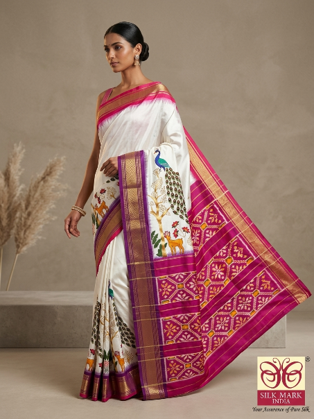 Yellow Border Pochampally Ikkat Pure Silk Saree