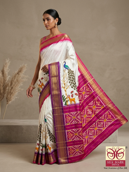 Yellow Border Pochampally Ikkat Pure Silk Saree