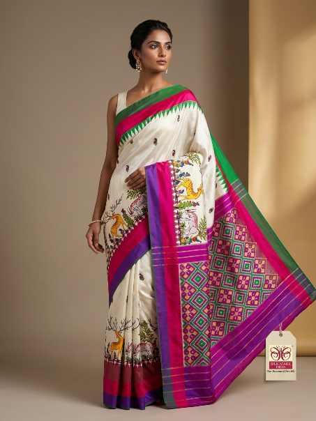 Pochampally Pattu Ikkat Soft Silk Wedding Saree with Zari Border