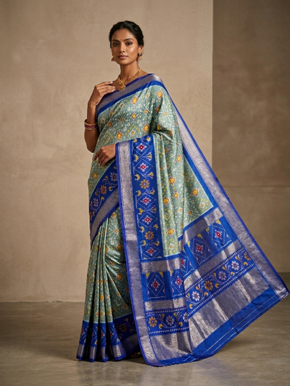 Printed Pochampally Dola Silk Saree with Blouse Piece