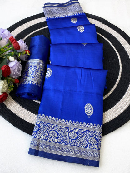 Royal Blue Saree with Silver Woven Border