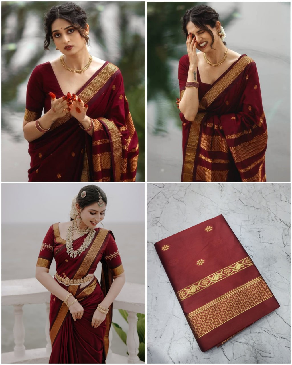 Maroon Saree with Traditional Gold Woven Border