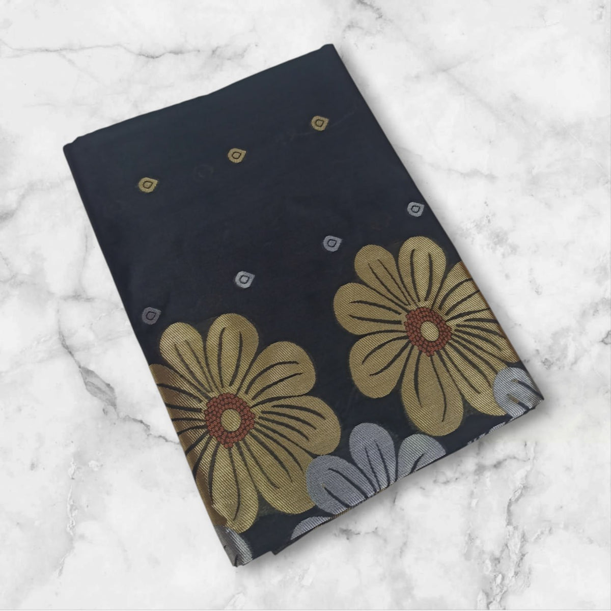 Black Floral Woven Saree with Multicolor Motifs