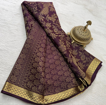 Royal Purple Gold Woven Floral Saree